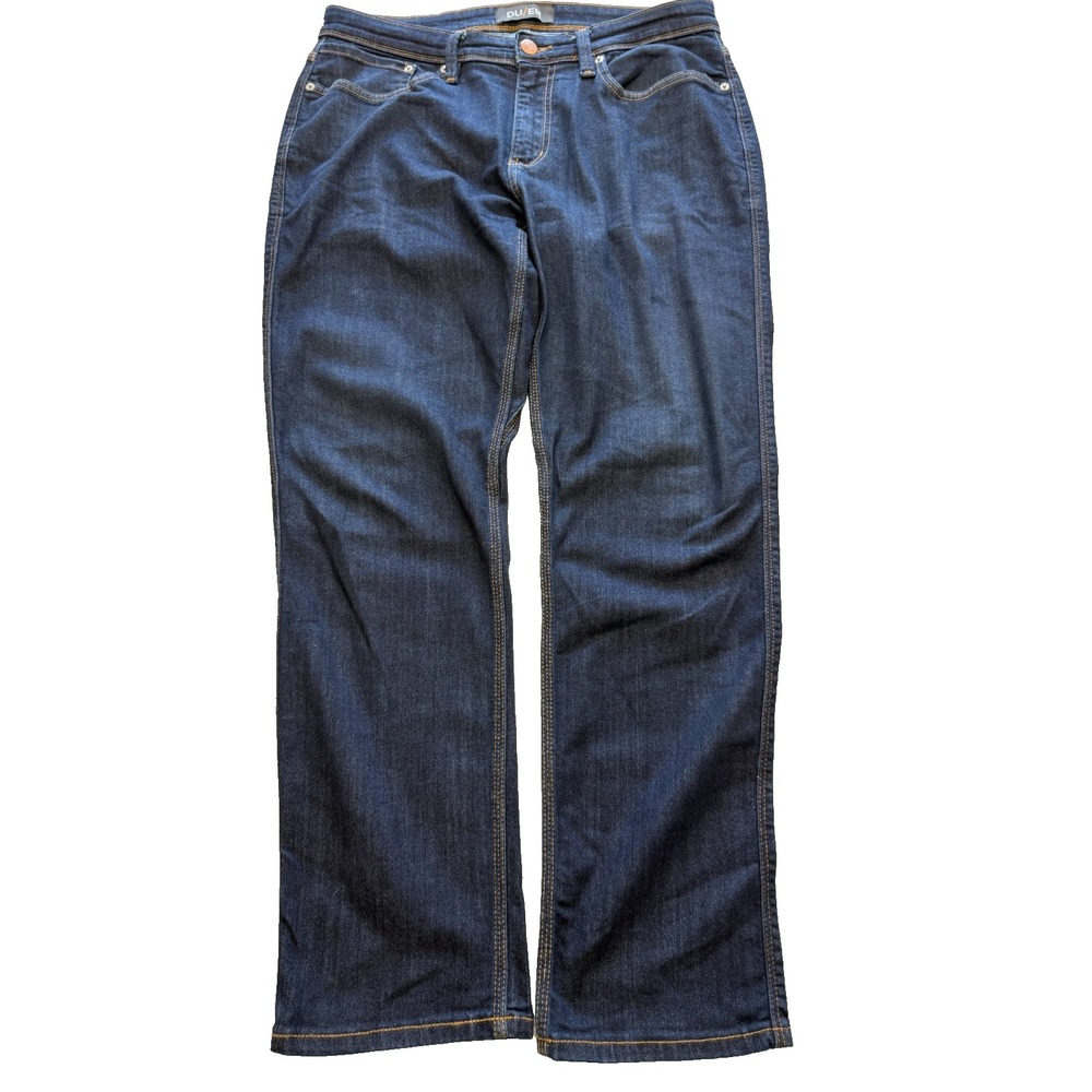 DU/ER L2X Relaxed Taper Jeans Mens 34x30 Dark Indigo Five Pocket Contrast Stitch